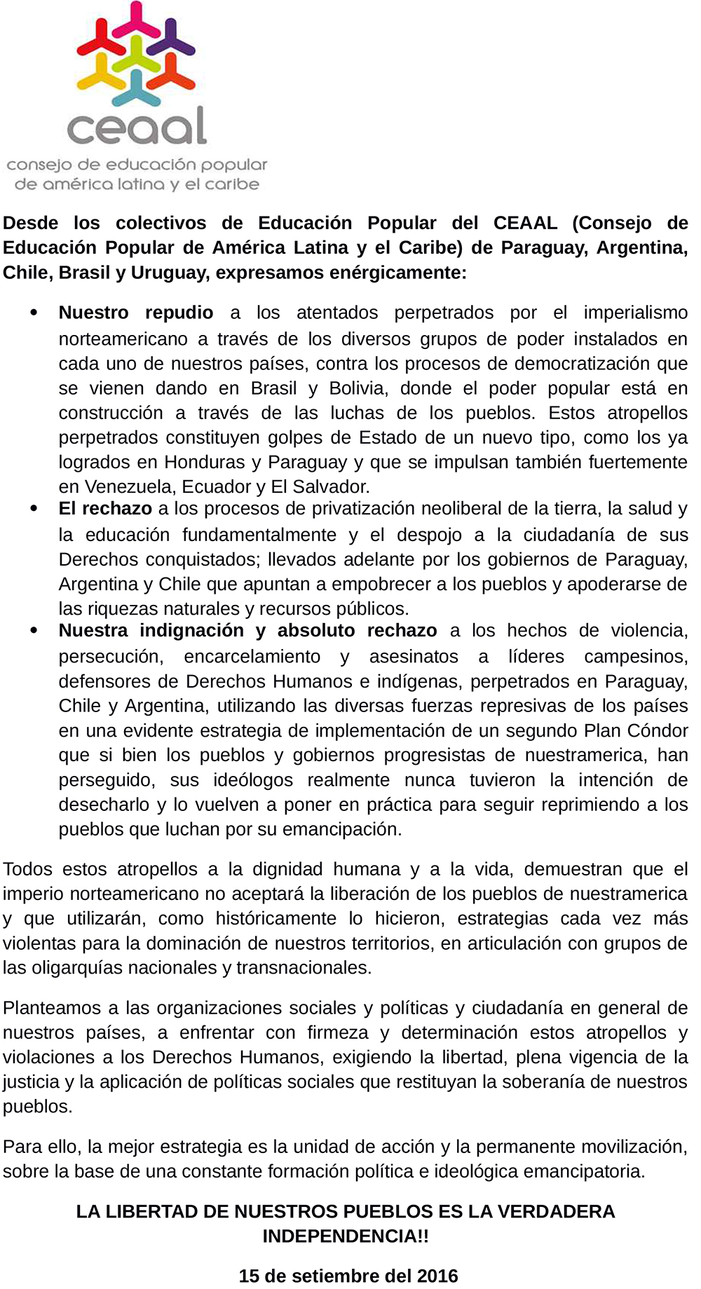 Cono sur comunicado 1
